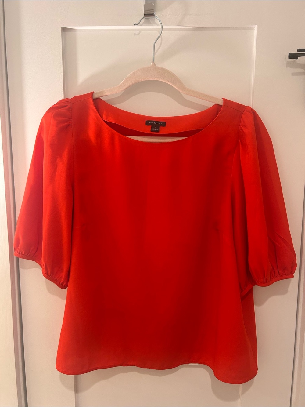 Ann Taylor Bright Red Puff Sleeve Blouse